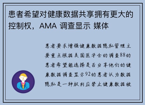 患者希望对健康数据共享拥有更大的控制权，AMA 调查显示 媒体