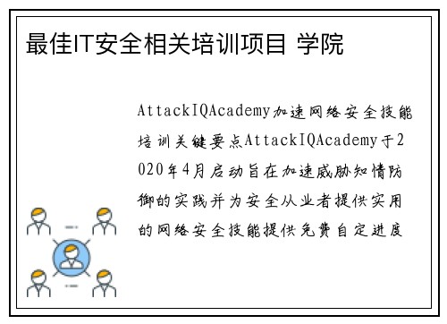 最佳IT安全相关培训项目 学院 